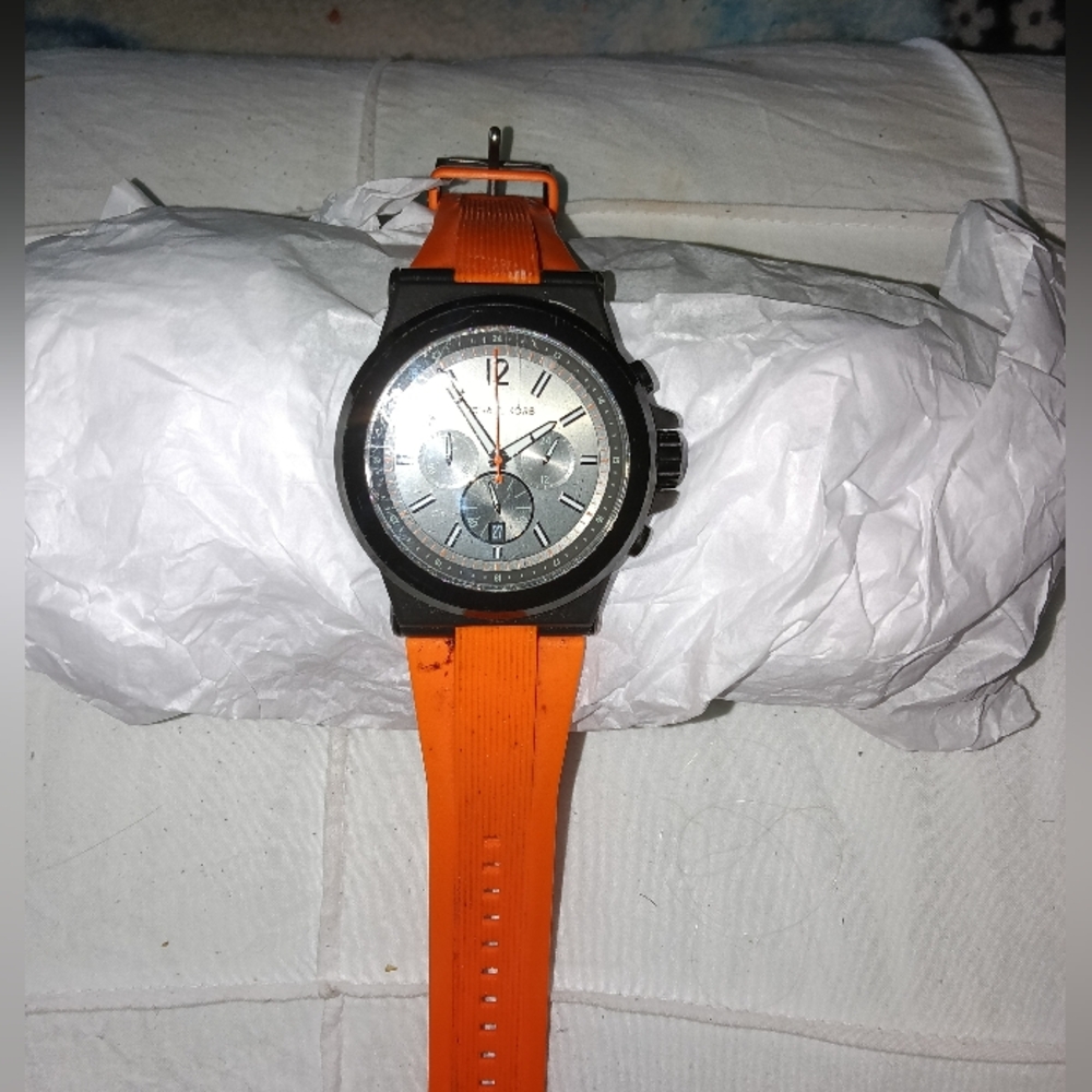 Michael Kors Silver and Orange Chronograph Watch
